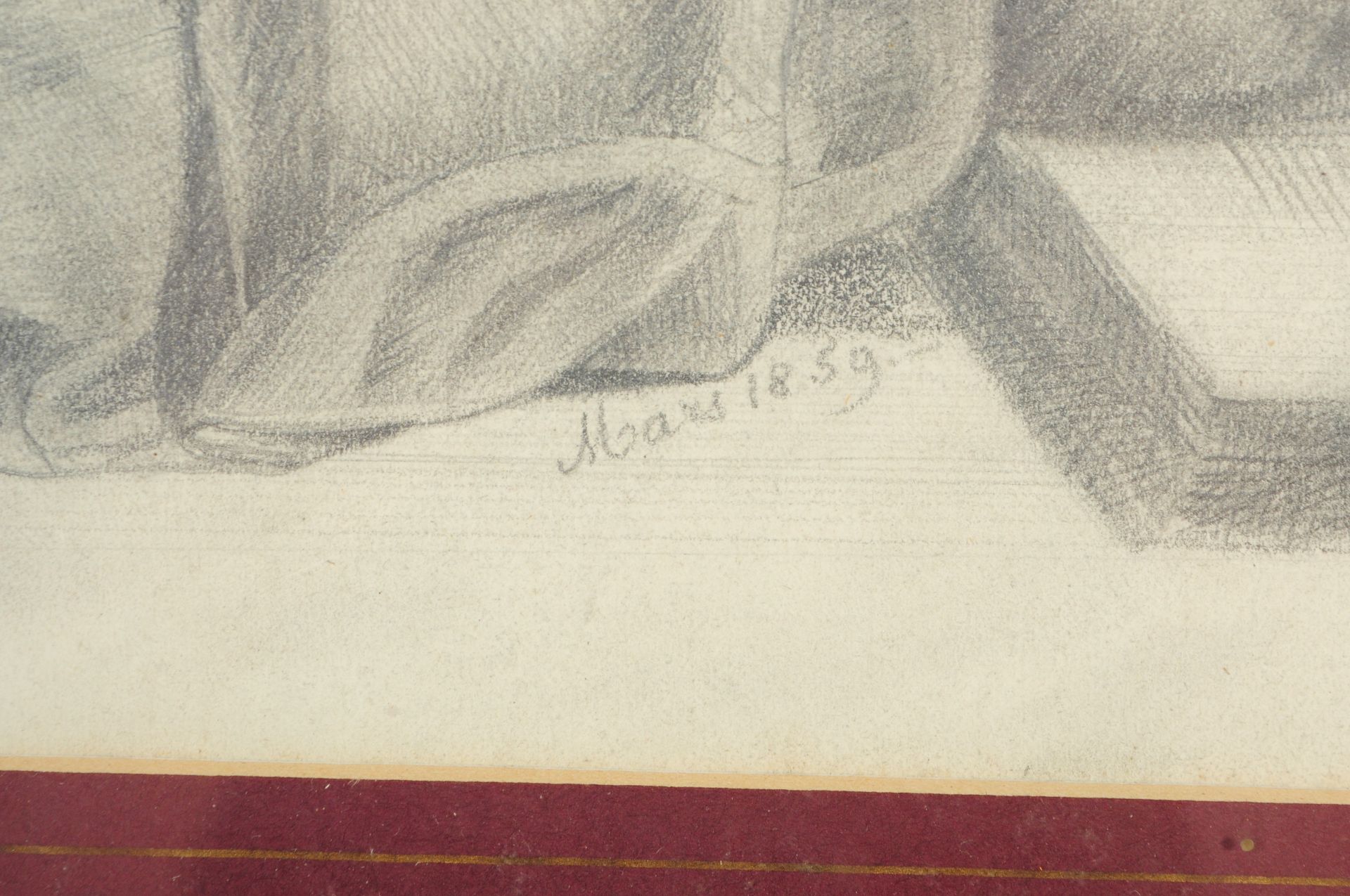 19TH CENTURY PENCIL DRAWING OF A PRAYING MAN - Image 4 of 6