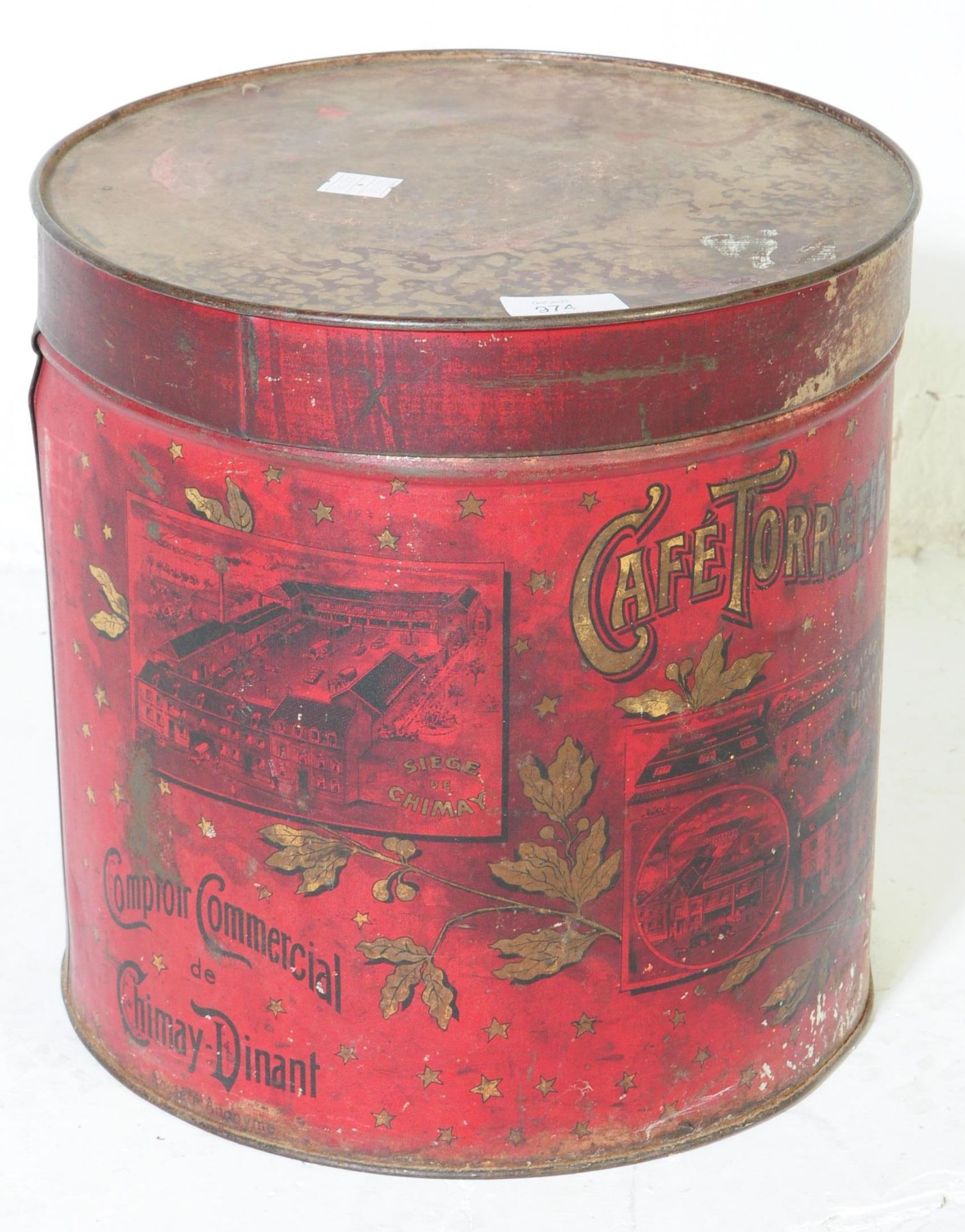 LARGE EARLY 20TH CENTURY FRENCH METAL COFFEE TIN