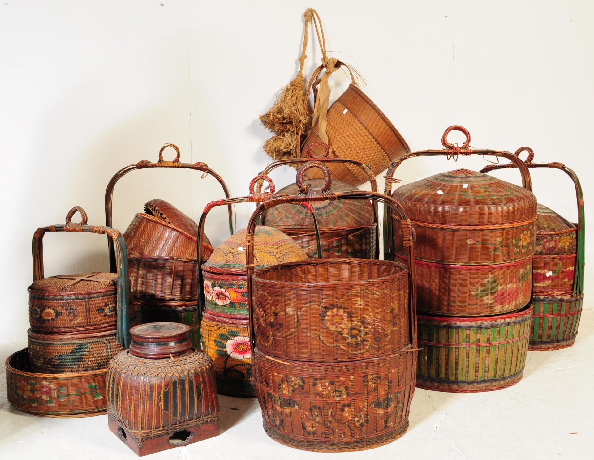 COLLECTION OF APPROXIMATELY ELEVEN CHINESE WOVEN BASKETS