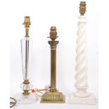 MID TO LATER 20TH CENTURY DECORATED LAMP STANDS BRASS FITTINGS