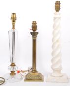 MID TO LATER 20TH CENTURY DECORATED LAMP STANDS BRASS FITTINGS