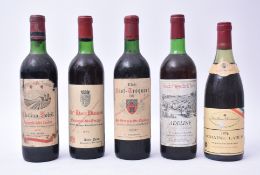 FIVE VINTAGE 20TH CENTURY FRENCH RED WINE BOTTLES