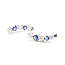 PAIR OF 14CT WHITE GOLD SAPPHIRE & DIAMOND EARRINGS