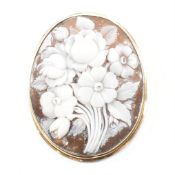 14CT GOLD CARVED FORAL CAMEO BROOCH PIN