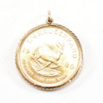 SOUTH AFRICAN KRUGERRAND 9CT GOLD MOUNTED NECKLACE PENDANT
