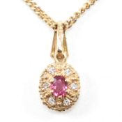 HALLMARKED 9CT GOLD RUBY & DIAMOND PENDANT NECKLACE