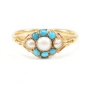 19TH CENTURY GOLD PEARL & TURQUOISE CLUSTER RING