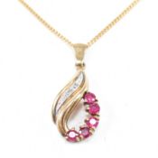 HALLMARKED 9CT RUBY & DIAMOND PENDANT NECKLACE