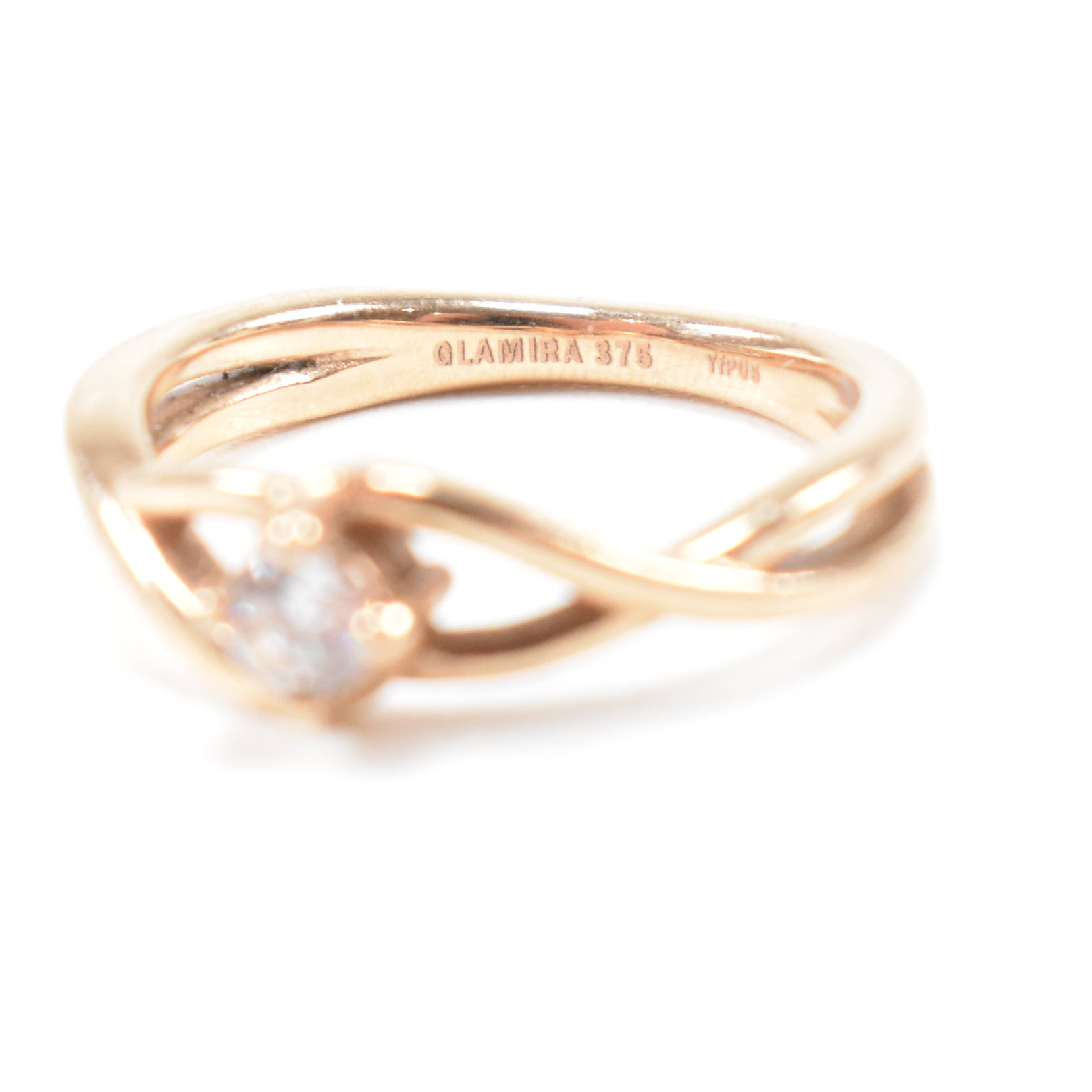 HALLMARKED 9CT ROSE GOLD & WHITE STONE SOLITAIRE CROSSOVER RING - Image 8 of 9