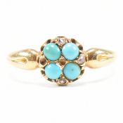 ANTIQUE TURQUOISE DIAMOND & YELLOW METAL CLUSTER RING
