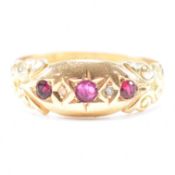 ANTIQUE 18CT GOLD RUBY & DIAMOND DOME RING