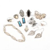 COLLECTION OF 925 SILVER & WHITE METAL FILIGREE & MARCASITE JEWELLERY