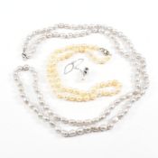 TWO CULTURED PEARL NECKLACES & A MIKIMOTO DRESS STUD PIN