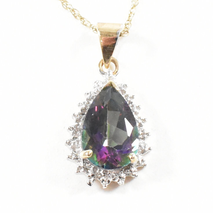HALLMARKED 9CT GOLD MYSTIC TOPAZ & DIAMOND NECKLACE & EARRING SUITE - Image 4 of 8