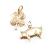 TWO NOVELTY GOLD CHARMS - FOUR LEAF CLOVER & A PIG