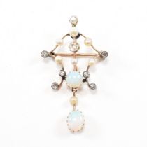 EDWARDIAN OPAL DIAMOND & PEARL BROOCH PIN PENDANT