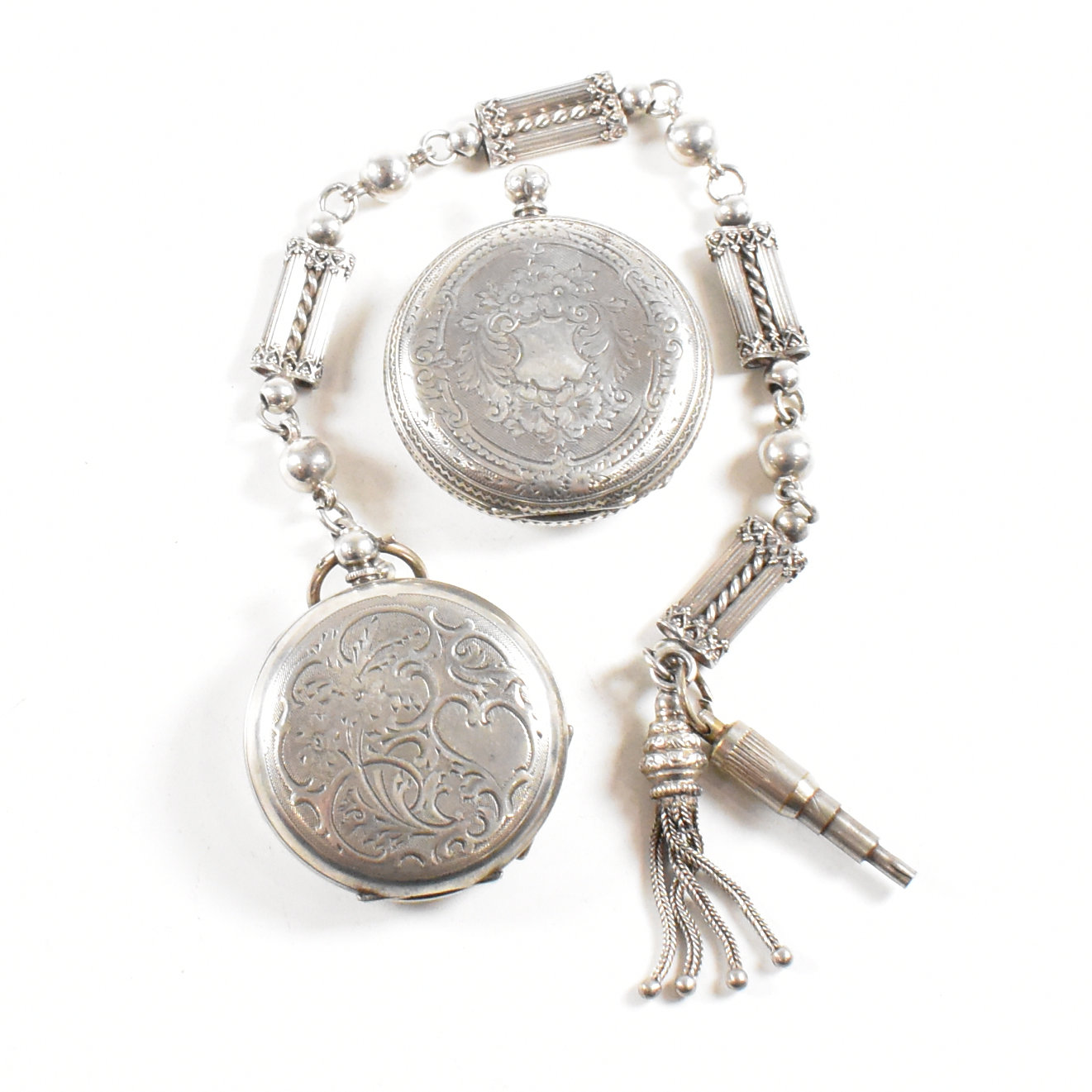 ANTIQUE FINE & 800 SILVER POCKET WATCHES & WHITE METAL ALBERTINE CHAIN - Image 8 of 10