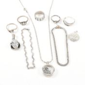 COLLECTION OF SILVER & WHITE METAL WHITE GEMSET JEWELLERY