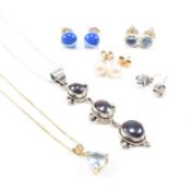 COLLECTION OF 9CT GOLD & SILVER GEM SET JEWELLERY