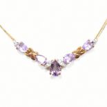 HALLMARKED 9CT GOLD AMETHYST & DIAMOND PENDANT NECKLACE