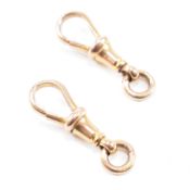 TWO 9CT GOLD ALBERT CHAIN JEWELLERY FINDINGS DOG LEAD CLASPS