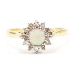 VINTAGE HALLMARKED 18CT GOLD OPAL & DIAMOND HALO RING