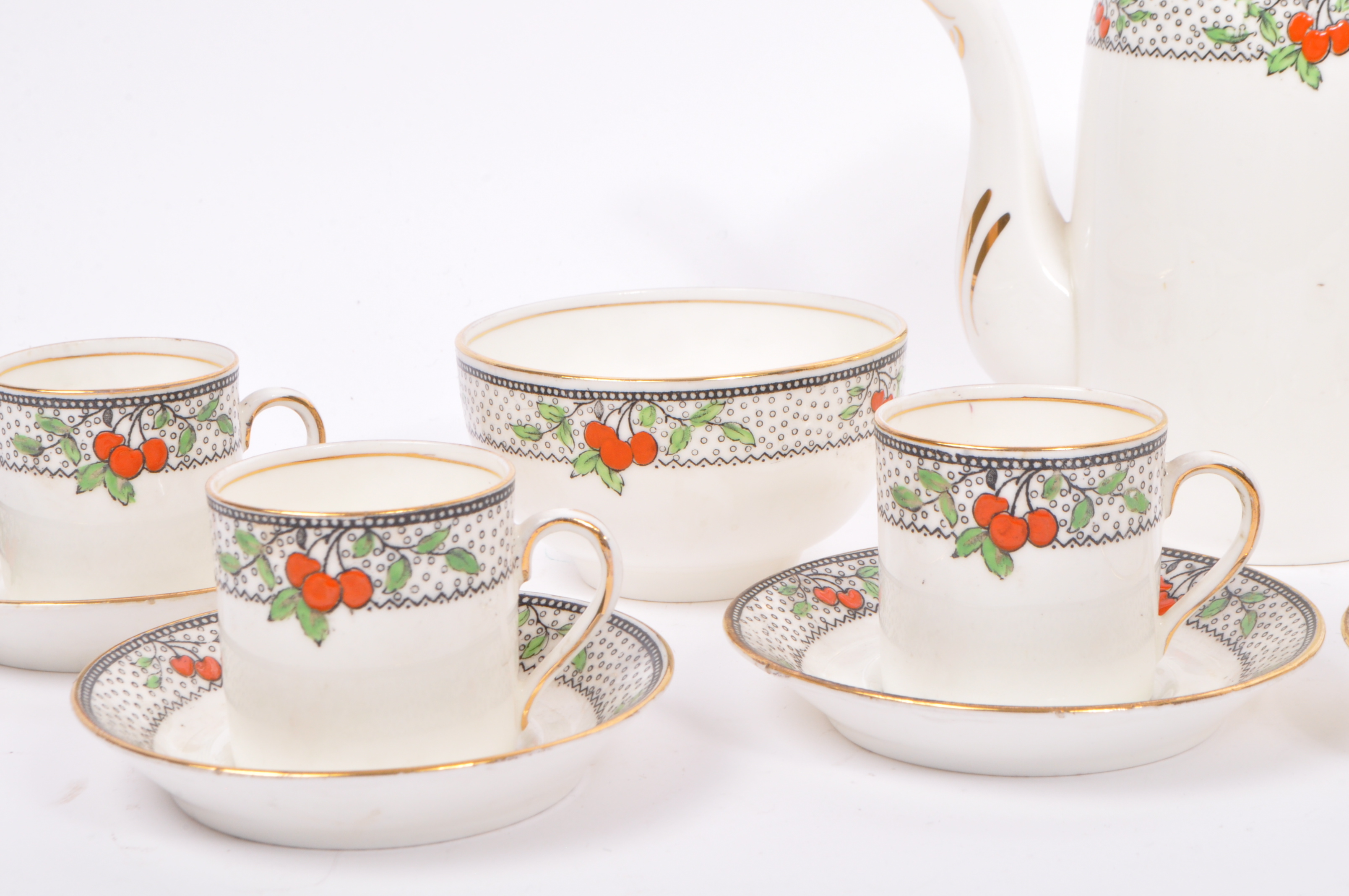 ART DECO GLADSTONE BONE CHINA CHERRY COFFEE SERVICE - Image 3 of 6