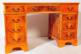 19TH CENTURY REPRODUCTION YEW WOOD TWIN PEDESTAL DESK