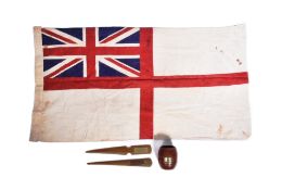 ROYAL NAVY INTEREST - ENSIGN FLAG & X3 WOODEN SOUVENIRS