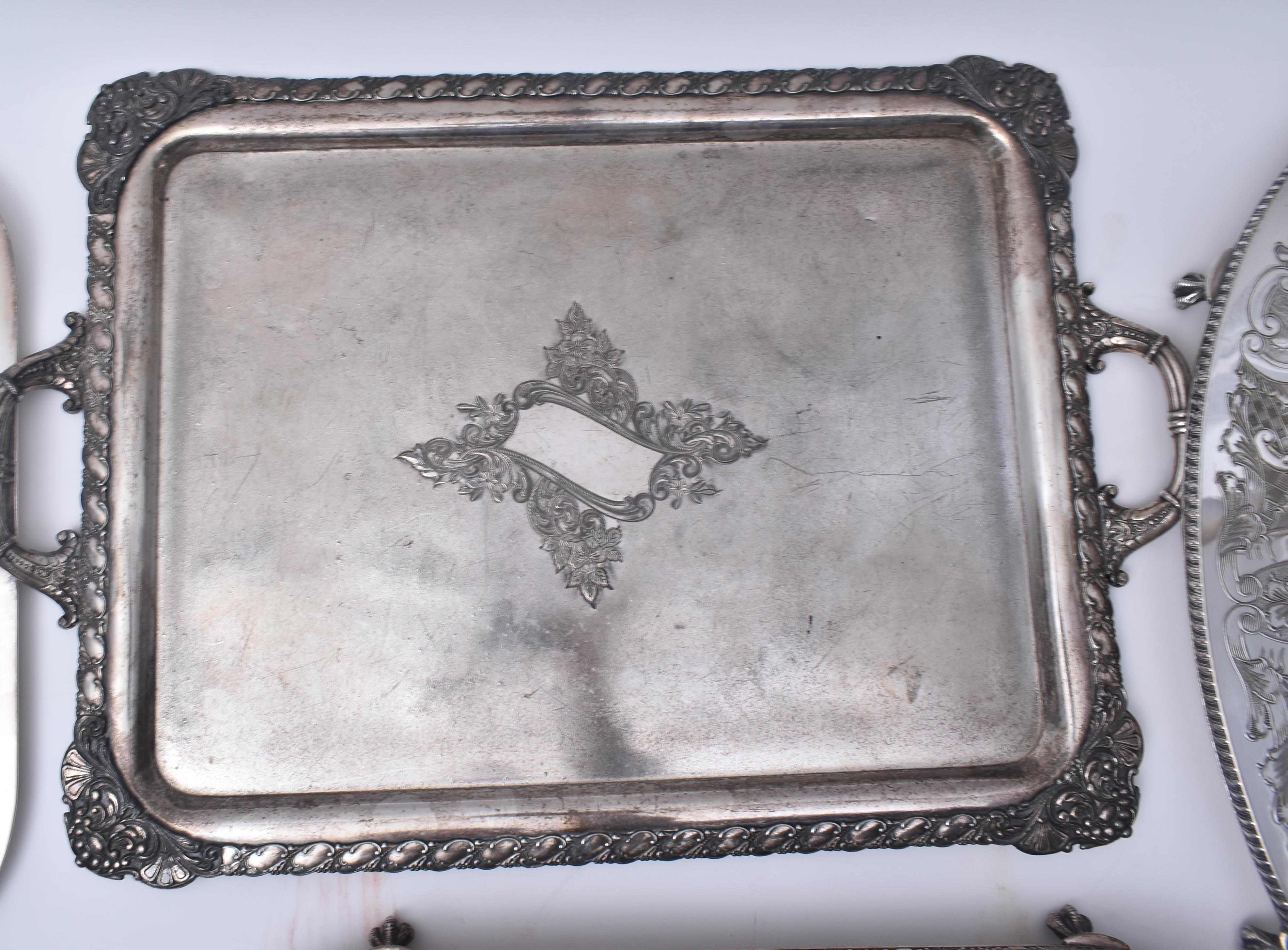 COLLECTION OF SIX EARLY-MID 20TH CENTURY SILVER PLATED TRAYS - Image 4 of 13