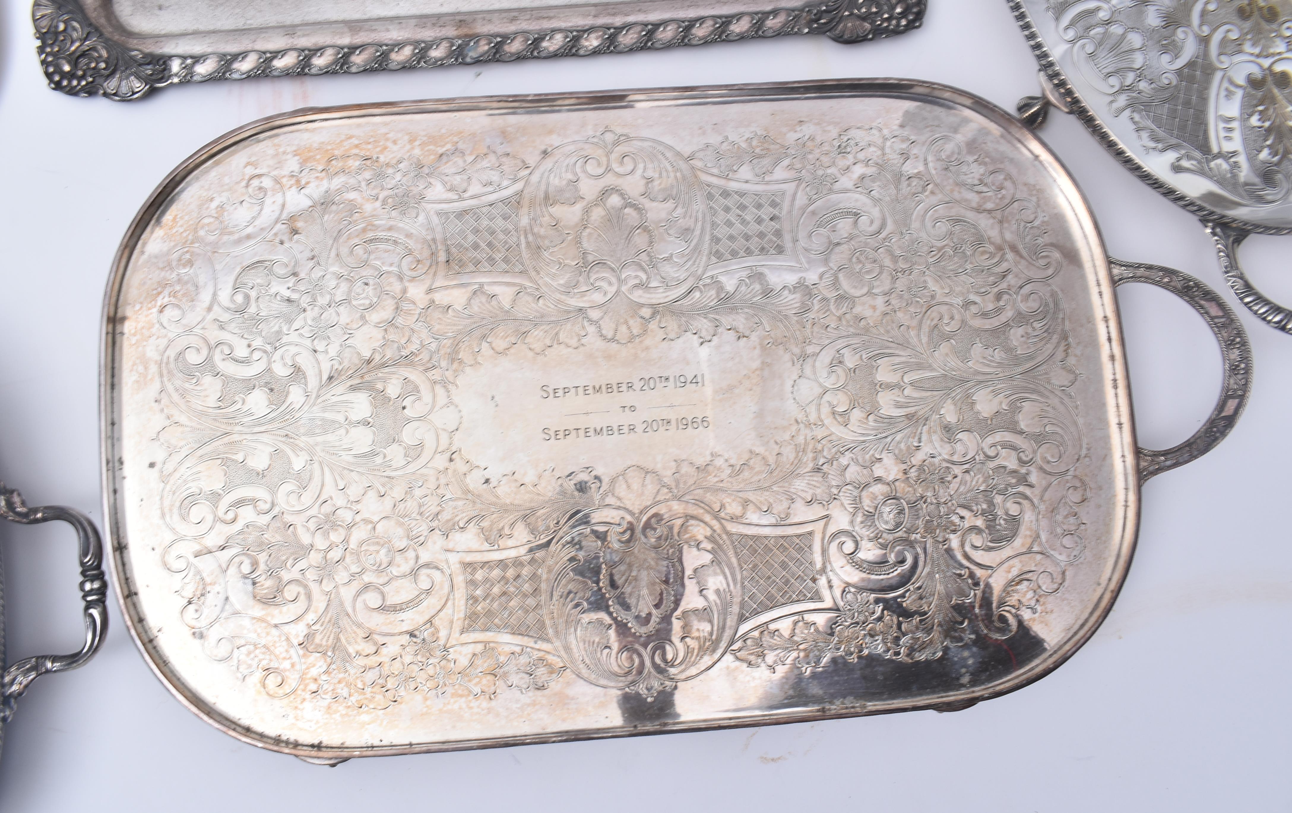 COLLECTION OF SIX EARLY-MID 20TH CENTURY SILVER PLATED TRAYS - Image 3 of 13