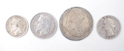 FOUR FOREIGN SILVER & COPPERNICKEL COINS, 18TH C & ONWARDS