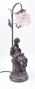 VINTAGE NEO CLASSICAL BRONZE EFFECT LAMP OF WOMAN READING