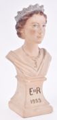 MID CENTURY COMMEMORATIVE BISQUE BUST OF QUEEN ELIZABETH II