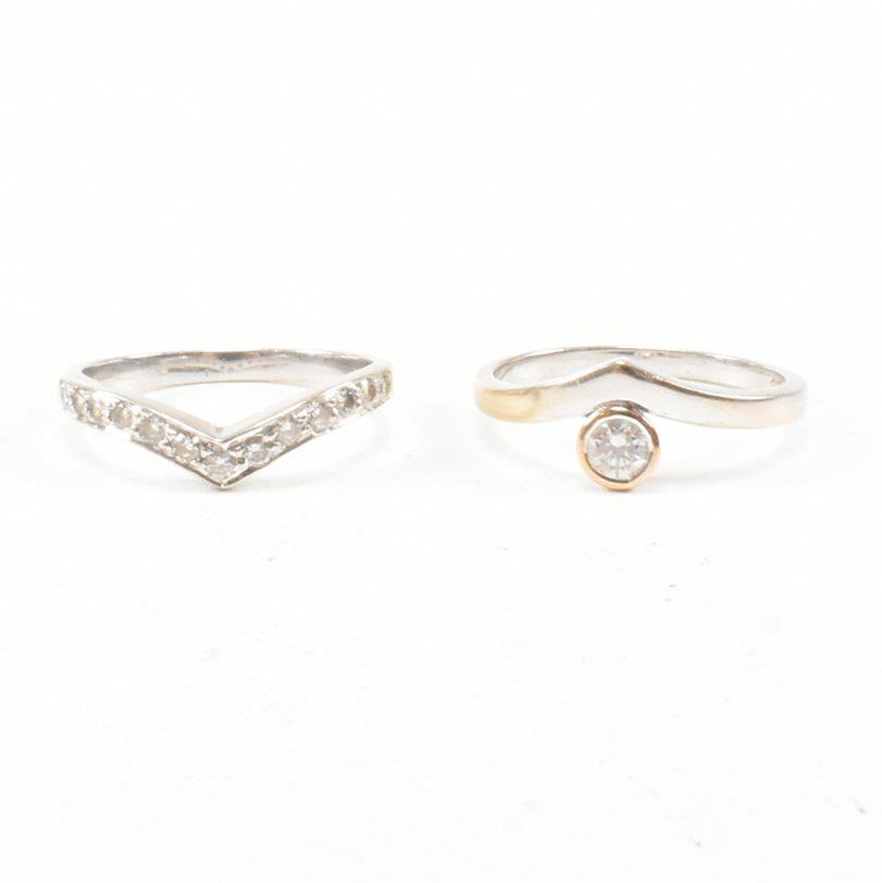 9CT WHITE GOLD & DIAMOND WISHBONE STACKING RING SET - Image 7 of 7