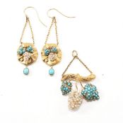 VICTORIAN TURQUOISE & SEED PEARL EARRING & PENDANT DEMI PARURE