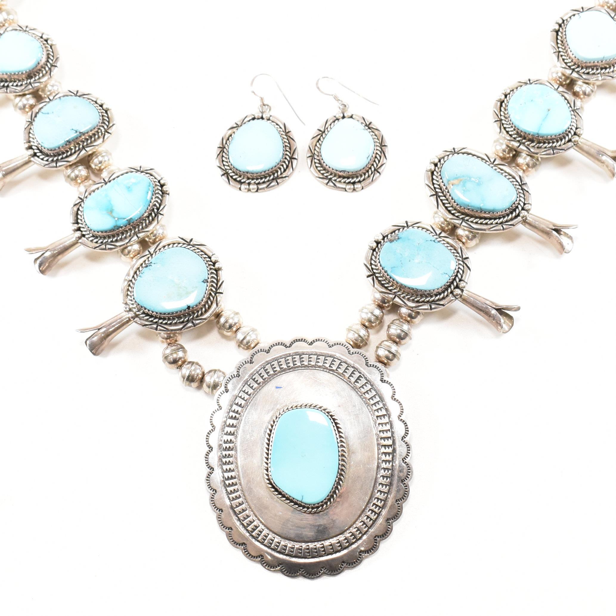VINTAGE NAVAJO NATIVE FRED GUERRO STERLING SILVER & TURQUOISE DEMI PARURE - Image 2 of 11