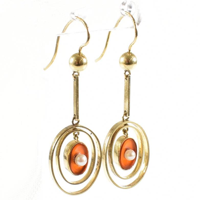 EDWARDIAN CARNELIAN & PEARL DROP EARRINGS - Image 5 of 6