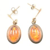 VINTAGE HALLMARKED 9CT GOLD & AMBER DROP EARRINGS