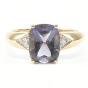 HALLMARKED 9CT GOLD IOLITE & DIAMOND RING