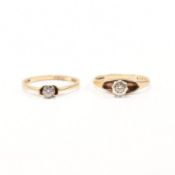 TWO HALLMARKED 9CT GOLD & DIAMOND SOLITAIRE RINGS