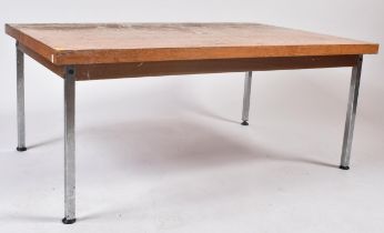 20TH CENTURY OAK AND CHROME LEGGED COFFEE TABLE