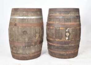 LARGE PAIR OF 20TH CENTURY COOPERED OAK BARRELS