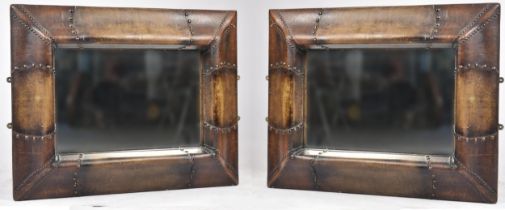 LARGE PAIR OF CONTEMPORARY DESIGNER LEATHER MIRRORS