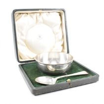 CASED MAPPIN & WEBB HALLMARKED SILVER BOWL & SPOON SET