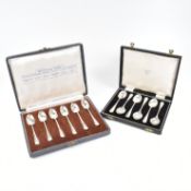 TWO CASED SETS OF MID CENTURY HALLMARKED SILVER TEA SPOONS