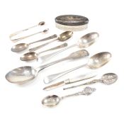 COLLECTION OF HALLMARKED SILVER ITEMS SPOONS SUGAR TONGS
