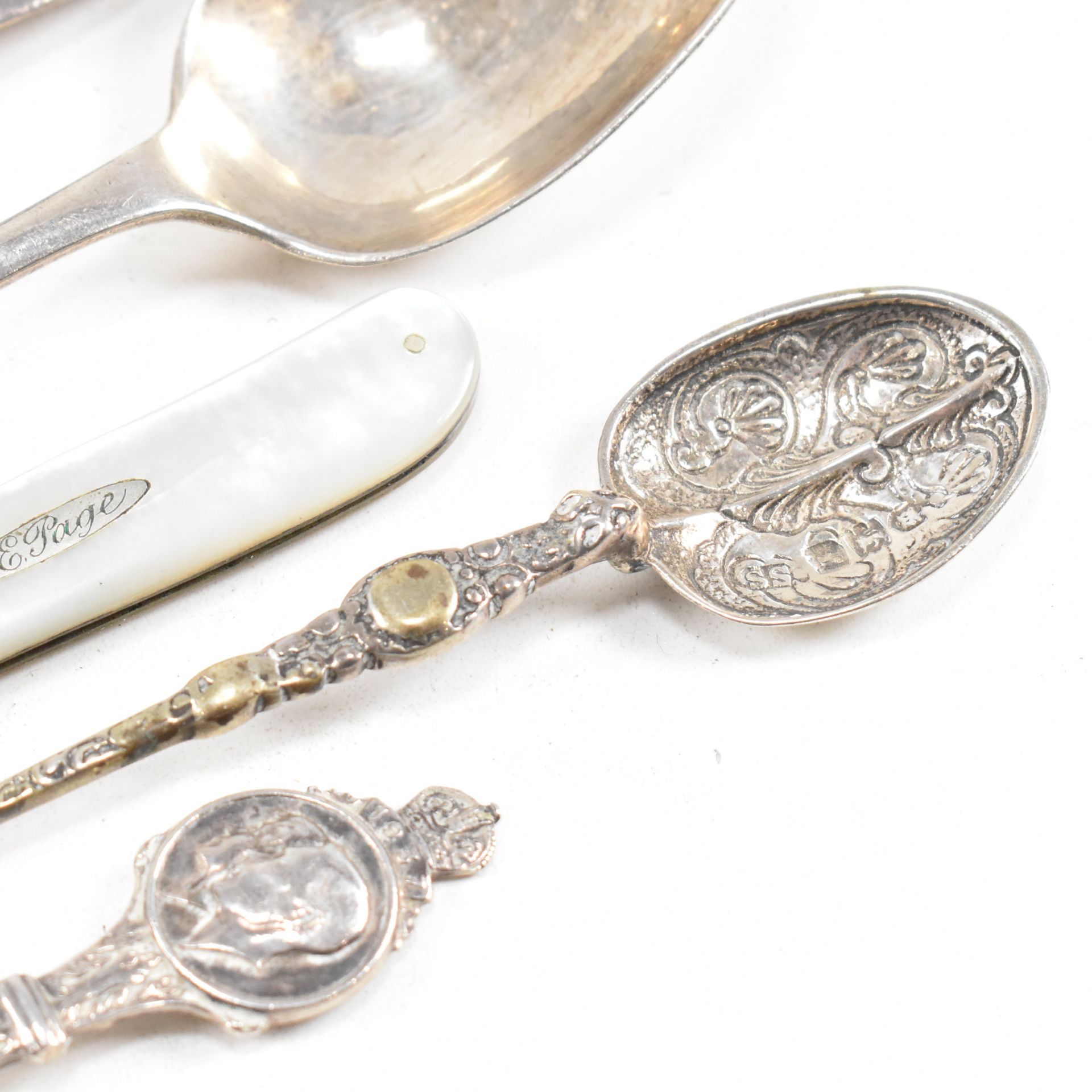 COLLECTION OF HALLMARKED SILVER ITEMS SPOONS SUGAR TONGS - Image 3 of 11