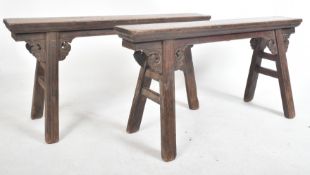 PAIR OF CHINESE PROVINCIAL ELM WOOD CHINESE BENCHES