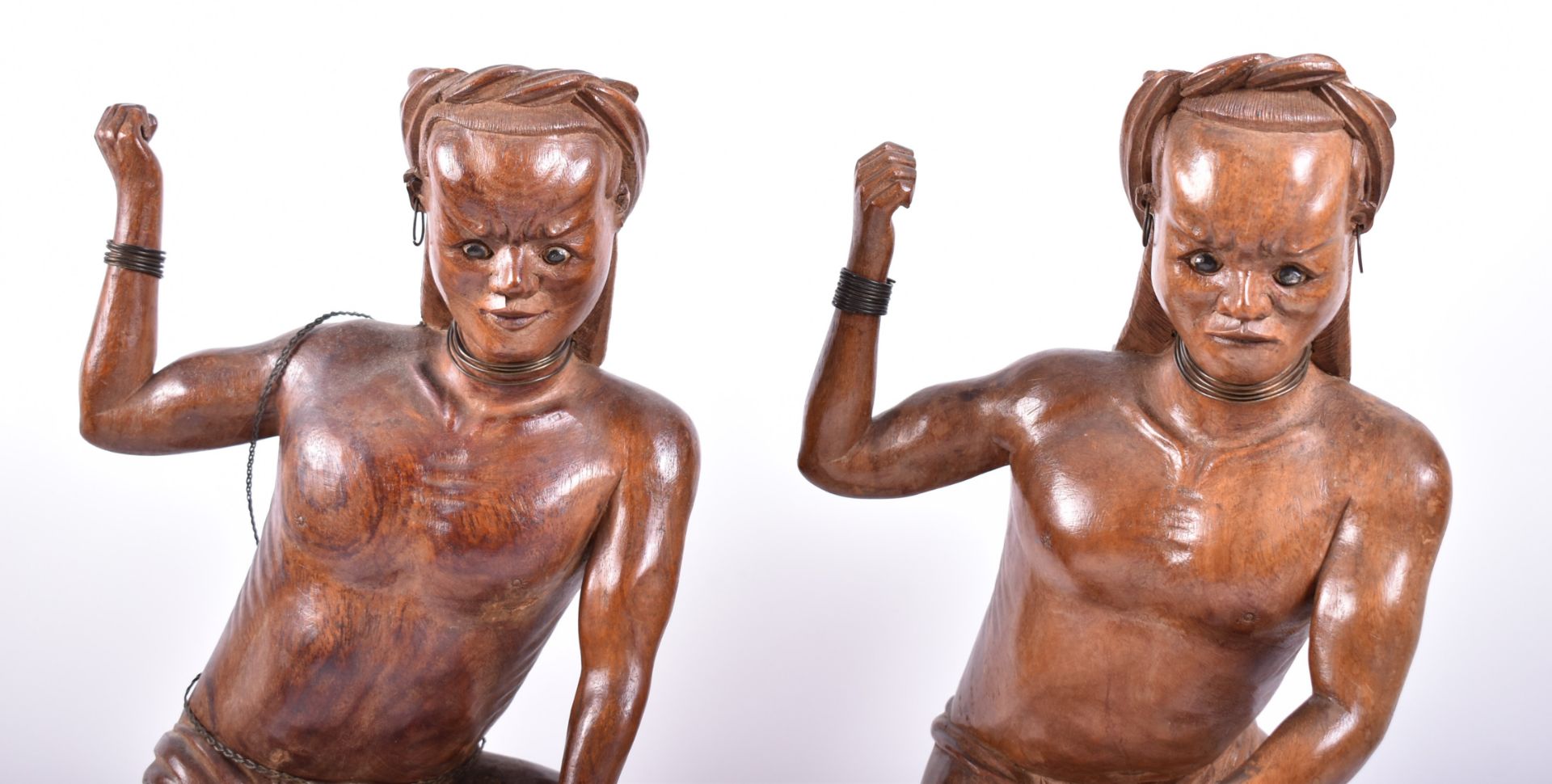 PAIR OF EARLY 20TH CENTURY ORIENTAL CARVED WOOD HUNTERS - Image 3 of 5